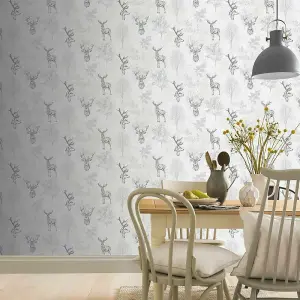 Arthouse Etched Stag Mono Wallpaper