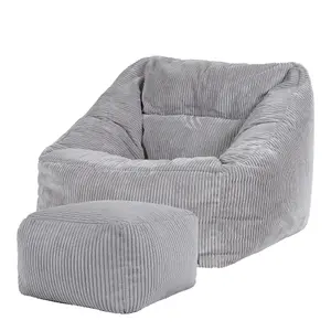 icon Morgan Corduroy Armchair Bean Bag and Footstool Set Grey Giant Bean Bag Chair