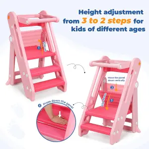 Foldable 2 or 3 Step Stools, Pink Large Plastic Sink Step Stool