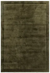 Handmade Modern Easy to Clean Forest Green Shaggy Bordered Plain Wool Rug for Bedroom & Living Room-200cm X 290 cm