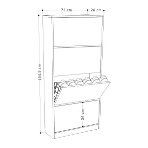 Decortie Modern Shoe Cabinet with 4 Compartment Retro Grey154.5cm