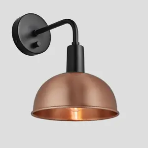 Industville Sleek Dome Wall Light, 8 Inch, Copper, Black Holder