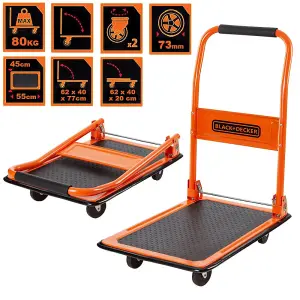 BLACK+DECKER Folding Platform Truck Hand Trolley Wheel Push Cart Warehouse 80Kg