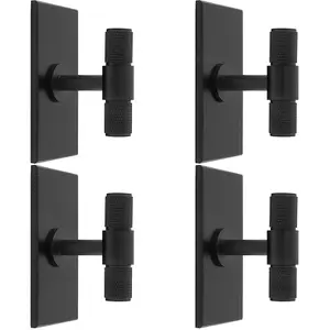 4 PACK - Knurled T Bar Cabinet Door Knob & Matching Backplate - Matt Black 76 x 40mm