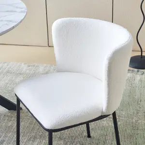 Set of 4 Sherpa Dining Chairs Teddy Boucle Upholstered Kitchen Chairs with Curved Back Accent Arm Chairs Side Chairs