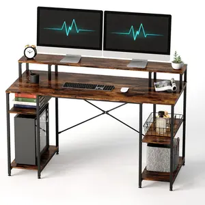 Kinslee 55inch Computer Desk, Office Work Desk with Monitor Stand Rustic Brown