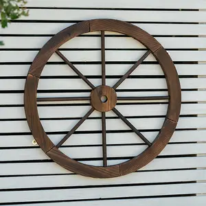 Woodside Decorative Burnt Wood Garden Wagon Wheel