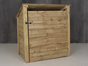 Wooden log store (roof sloping back) with door W-119cm, H-126cm, D-88cm - natural (light green) finish