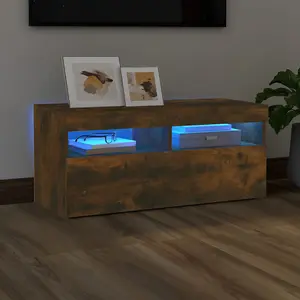 Berkfield TV Cabinet with LED Lights Smoked Oak 90x35x40 cm