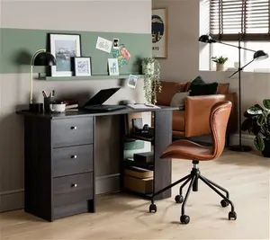 Argos Home Malibu 3 Drawer Office Desk - Black & Brown