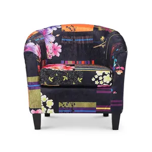 Fabric Black Patchwork Tricia Tub Chair