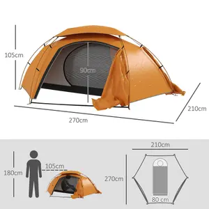 Outsunny Camping Tent Dome Tent with Removable Rainfly for 1-2 Man, Orange