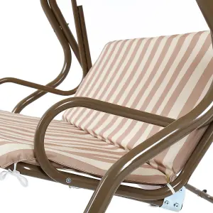 Charles Bentley 2-3 Seater Garden Patio Swing Seat Hammock Chair - Beige Striped