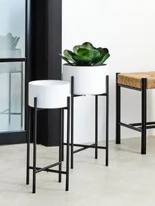 Interiors by Premier Contemporary Design Large White And Black Floor Standing Planter, Sturdy And Durable Outdoor Pot For Flowers