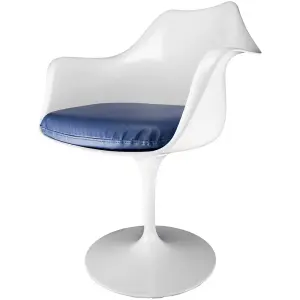 White Tulip Armchair with Navy PU Cushion