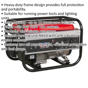 2200W Petrol Generator - 4-Stroke 6.5hp Engine - 15L Fuel Tank - 13 Hr Run Time