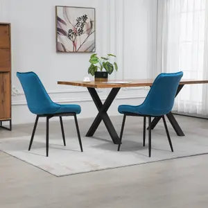 Set of 2 Bovino Velvet Fabric Dining Chairs - Blue