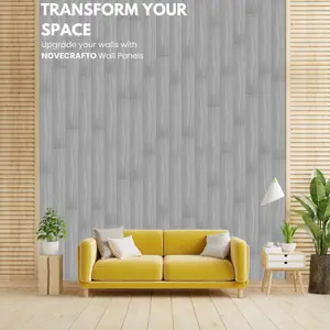 Decorative Wall Panels with Wood effect - Polystyrene Ceiling Tiles Covers 2sqm, Wall Cladding Easy Cut & Instal, Grey Board Look