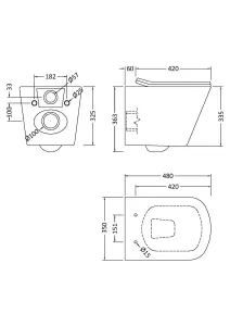 Rimless Wall Hung Square Toilet Pan & Soft Close Seat - 325mm x 350mm x 480mm