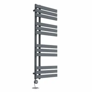 Right Radiators Prefilled Thermostatic Electric Heated Towel Rail D-shape Rads Ladder Warmer - 1200x450mm Sand Grey