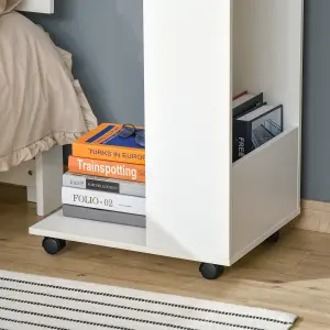 HOMCOM Mobile Sofa Side Table for Laptop Coffee w/ Storage and Casters, White