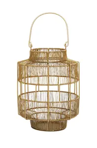 Interiors by Premier Gold Wire Lantern, Modern Decorative Candle Holder, Open Structure Design for Light, Elegant Home Décor Piece