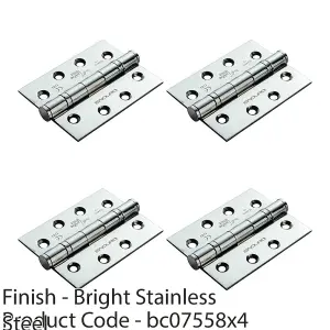 4 PACK - 3 Pack SetGrade 13 Ball Bearing P Hinge - 102 x 76mm Bright Stainless Steel