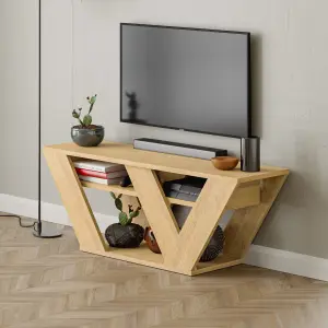 Decortie Pipralla Modern TV Stand Unit with Shelves for Up to 43" TVs Oak 110cm