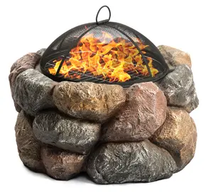 Homeology Fireology SEYCHELLES Grand Garden Fire Pit Brazier and Barbecue with Eco-Stone Finish