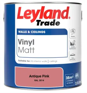 Leyland Trade Vinyl Matt Walls & Ceilings Emulsion Paint Antique Pink (RAL 3014) 2.5L