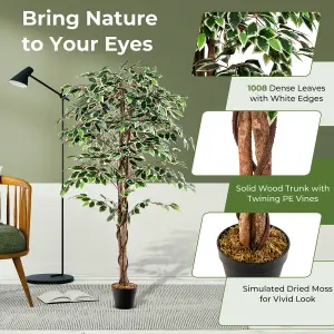 Costway 160 CM Artificial Ficus Tree Fake Faux Greenery Potted Plant with 1008 Leaves