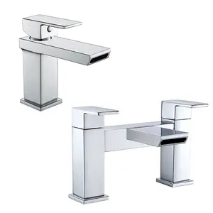 Nes Home Saturn Waterfall Design Basin Sink Mono Mixer Tap & Deck Mounted Bath Filler Tap