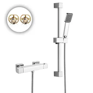 Nes Home Erona Thermostatic Slider Rail Bar Shower Mixer Valve + Slider Rail Kit with Easy Fit