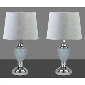 Zellner Pair (2x)  44Cm Grey Chrome Table Lamps (Set of 2)