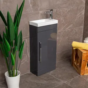 Novela 400mm Floorstanding Cloakroom Vanity Unit in Anthracite Gloss