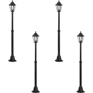 4 PACK IP44 Outdoor Bollard Light Black & Silver Lantern 2000mm Post 60W E27