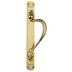 2x Right Handeda Door Pull Handle With Dot Pattern 384 x 42.5mm Polished Brass