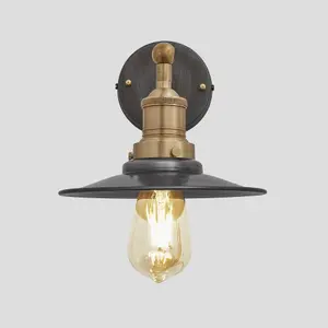 Industville Brooklyn Flat Wall Light, 8 Inch, Pewter, Brass Holder