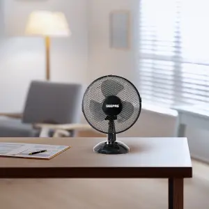 GEEPAS Black 9" Table Fan 22W Electric Portable Desktop Cooling Fan for Desk Home or Office Use