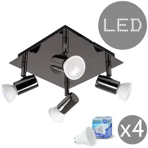 ValueLights Black Ceiling Bar Spotlight and GU10 Spotlight LED 5W Cool White 6500K Bulbs