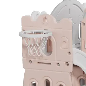 Toddler Swings and Slide Playset Basketball Hoop Pink&Grey