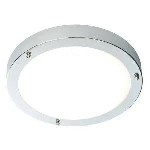 Luminosa Portico Bathroom Flush Ceiling Light Chrome, Frosted Glass IP44, E27