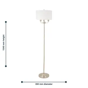 First Choice Lighting 3 Light Antique Brass Floor Standard Light with Light Cream Fabric Shade