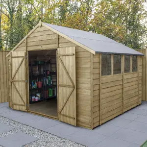 Forest Garden 10x10 ft Apex Wooden 2 door Shed with floor & 4 windows