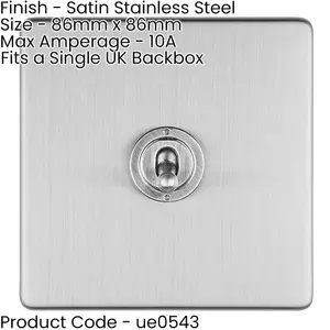 3 PACK 1 Gang Single Retro Toggle Light Switch SCREWLESS SATIN STEEL 10A 2 Way