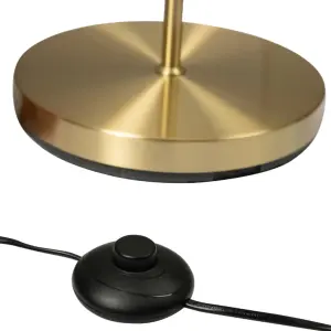 First Choice Lighting Pair of Satin Brass Floor Lamps with Opal Globe Shades