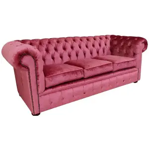 Chesterfield 3 Seater Sofa Settee Boutique Rose Velvet Fabric In Classic Style