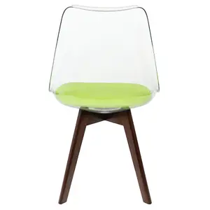 Soho Clear and Green Plastic Dining Chair with Squared Dark Wood Legs