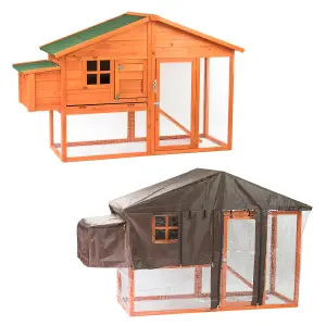 KCT 6ft Chicken Coop With Built In Run With Cover Nest Box Hen House Poultry Cage