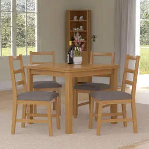 Hallowood Furniture Waverly Small Extending Table with 4 Ladder Back Oak Chairs with Steel Grey Fabric Seats